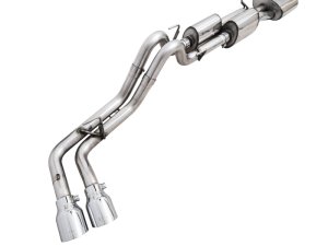 Toyota Tacoma Performance Exhaust - Rear - AWE Tuning - 0FG Cat Back Exhaust with BashGuard - Dual 4.5” Chrome Silver Tips - Chrome Silver - `16-`22